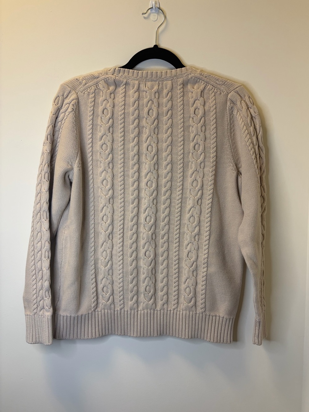 L.L.Bean Cream Cable Knit Crewneck Sweater Size Large 100% Cotton Fisherman Y2K - Picture 2 of 7